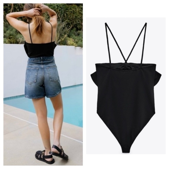 Zara Black  Bow Bodysuit woman’s size S New with tag - Picture 2 of 15